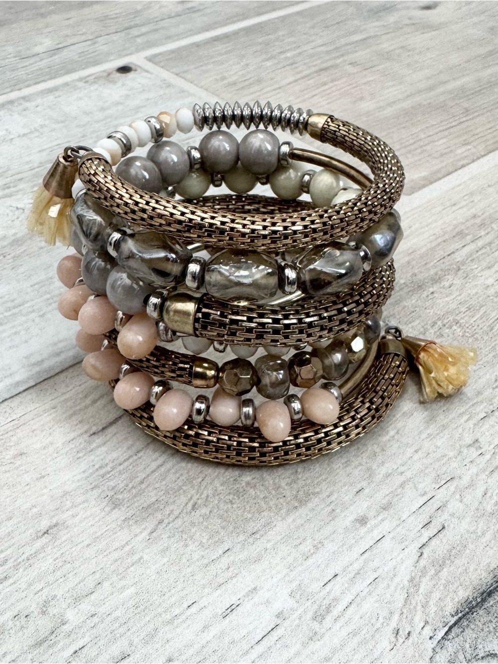 Multi-Color Gold Beaded Spiral Bracelet
